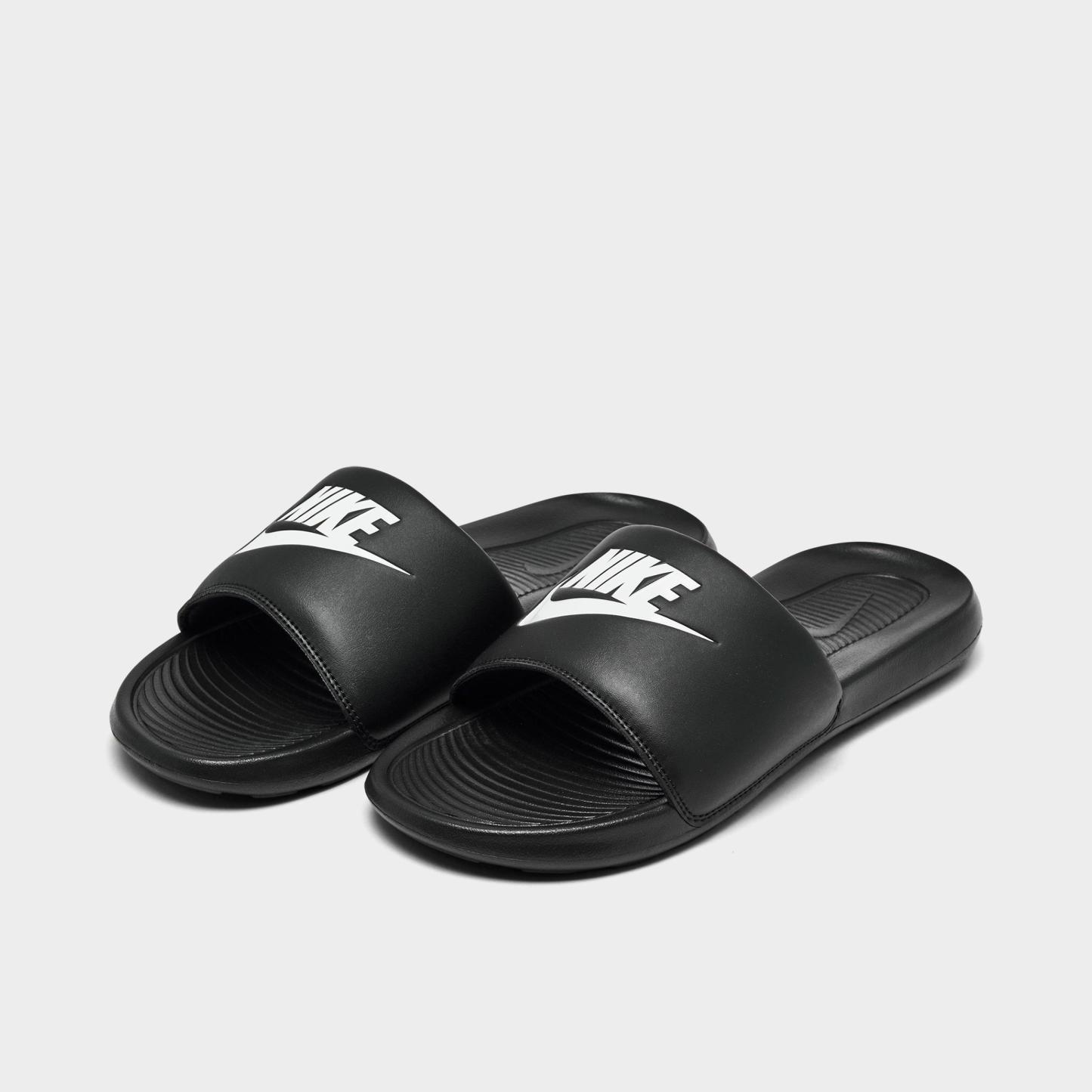 Men's Nithtke Victori One Slide Sandals - Black/Black/White - Both shoes facing left
