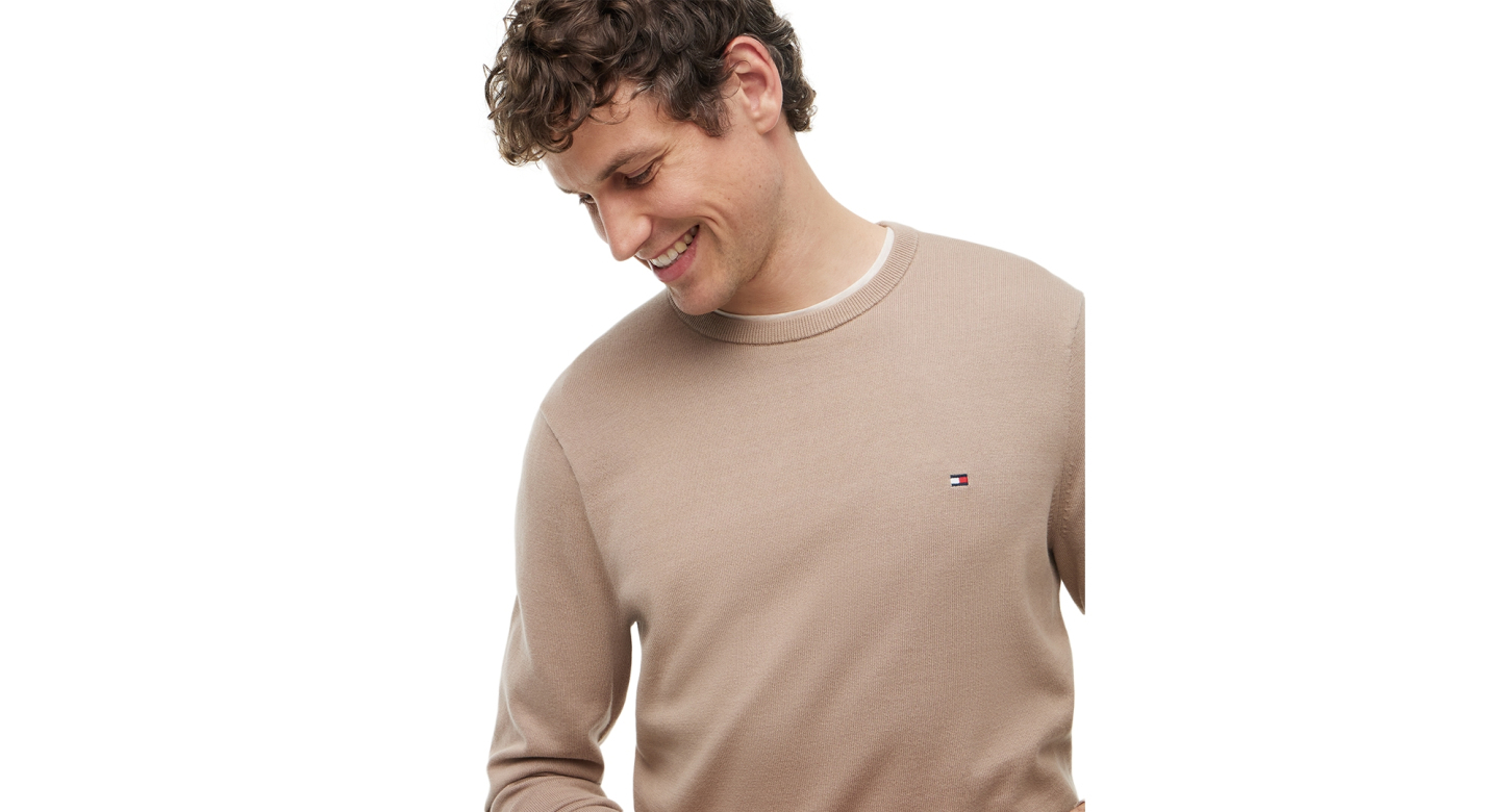 Tommy Hilfiger Men's Essential Cotton Crewneck Sweater - Safari Canvas