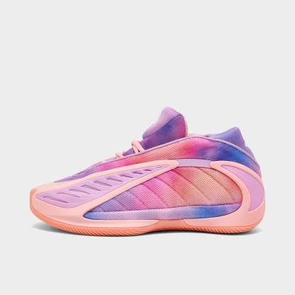 Big Kids' adidas Anthony Edwards 2 Low Basketball Shoes - Haze Coral/Bliss Lilac/Zero Metallic - Left shoe facing left. Outside of the shoe.