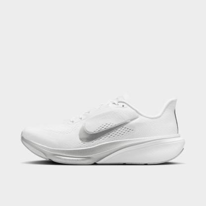 Women's Nithtke Pegasus 42 Running Shoes - Part 2 - White/Wolf Grey/Cool Grey/Metallic Silver - Left shoe facing left. Outside of the shoe.