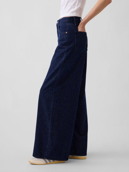 Mid Rise Denim Stripe Baggy Jeans - Rinsed indigo