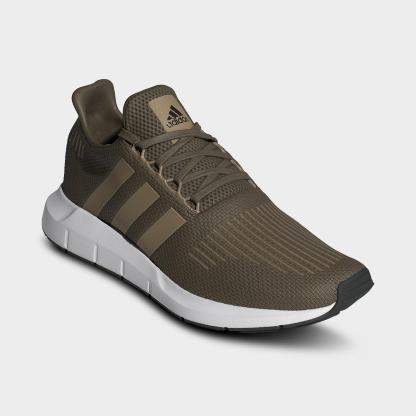 Men's adidas Originals Swift Run 1.0 Casual Shoes - Olive Strata/Blanch Cargo/White - Both shoes facing left