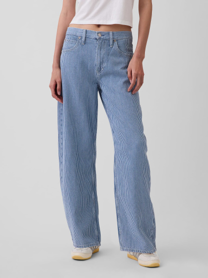 High Rise Barrel Jeans - Blue railroad stripe