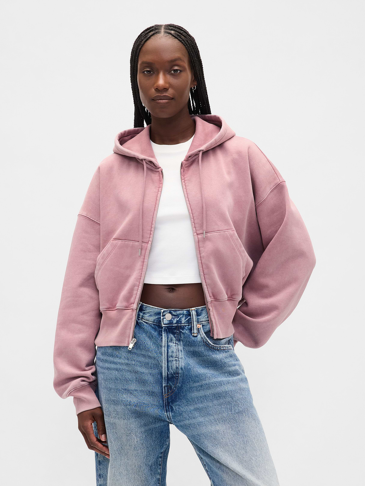 VintageSoft Wedge Zip Hoodie - Mauve pink wash