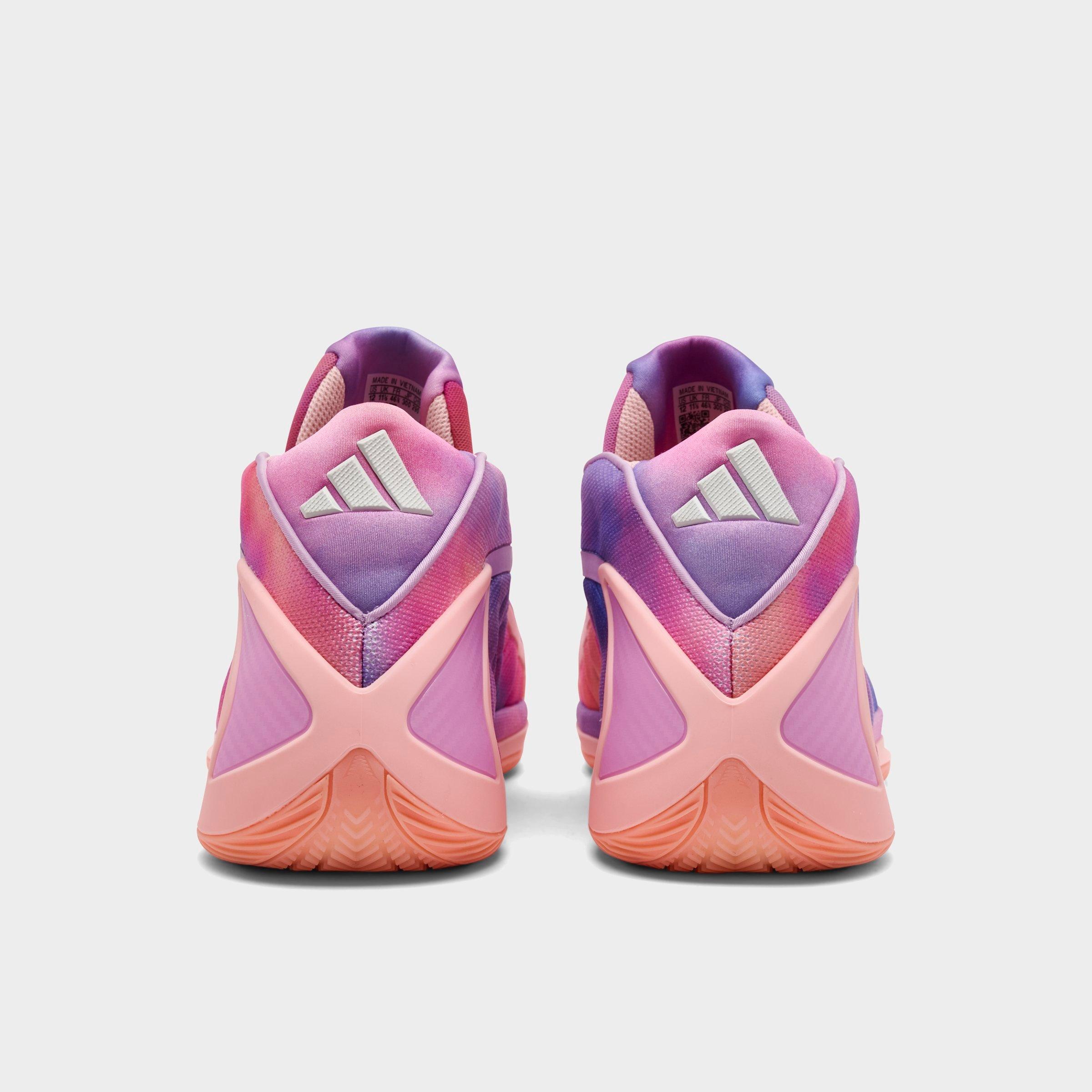 Men's adidas Anthony Edwards 2 Basketball Shoes - Haze Coral/Bliss Lilac/Zero Metallic - Back view
