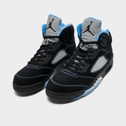 Men's Air Jordan Retro 5 Basketball Shoes - Black/University Blue/White - view 2
