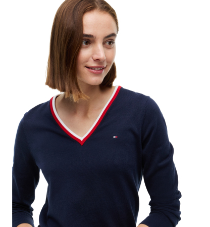 Tommy Hilfiger Women's V-Neck Long-Sleeve Sweater - Dark Blue