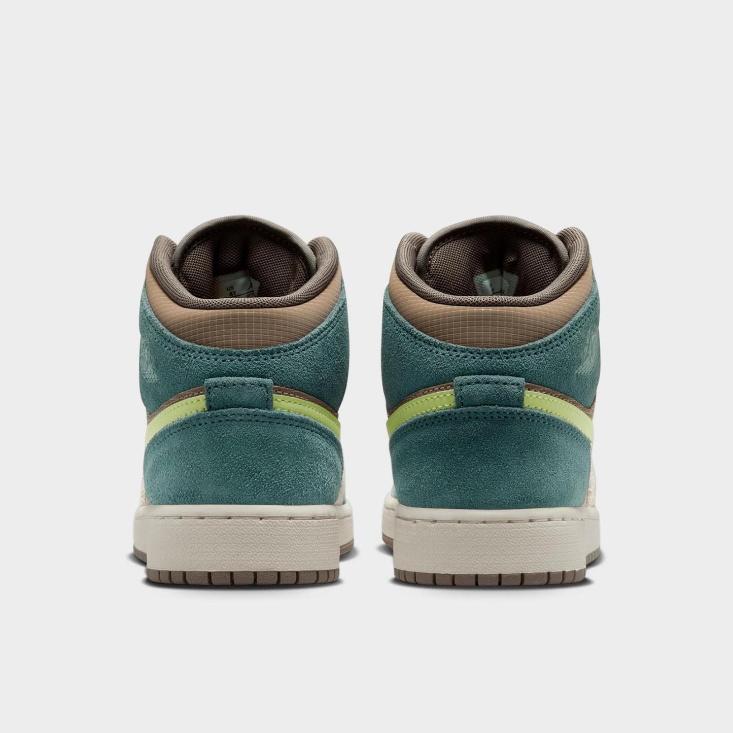 Big Kids' Air Jordan Retro 1 Mid Casual Shoes - Khaki/Hasta/Olive Grey/Light Lemon Twist - view 4