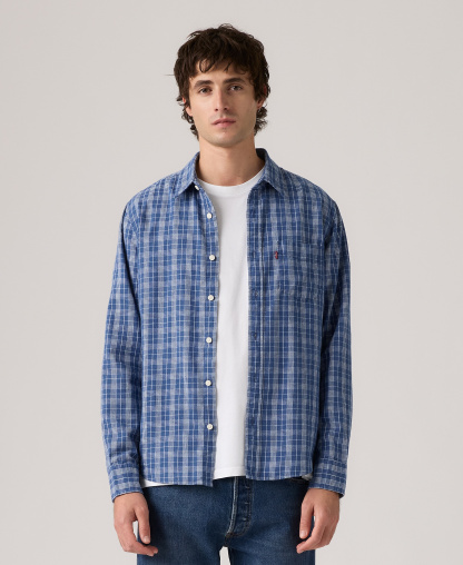 Levi's Men's Classic Pocket Regular-Fit Long-Sleeve Shirt - Hakan Plaid Sunshine Blue