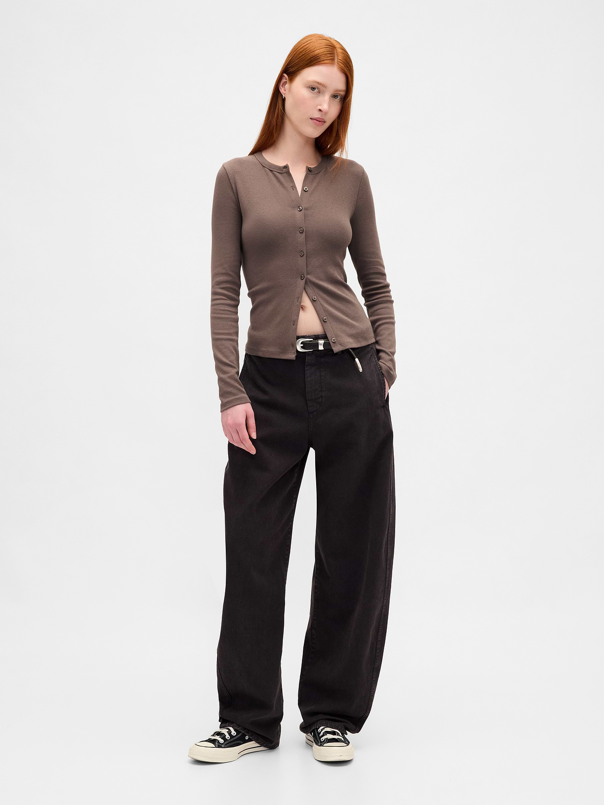 Modern Crewneck Cardigan - Toasted almond brown