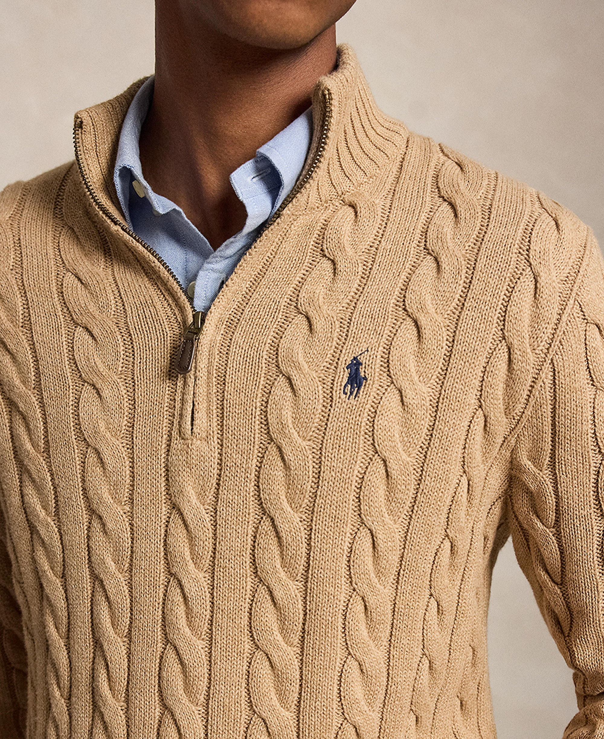 Polo Ralph Lauren Men's Cable-Knit Cotton Sweater - Camel Melange