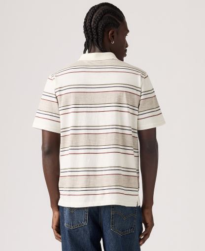 Levi's Men's Merritt Striped Collared Polo Shirt - Cream/Beige