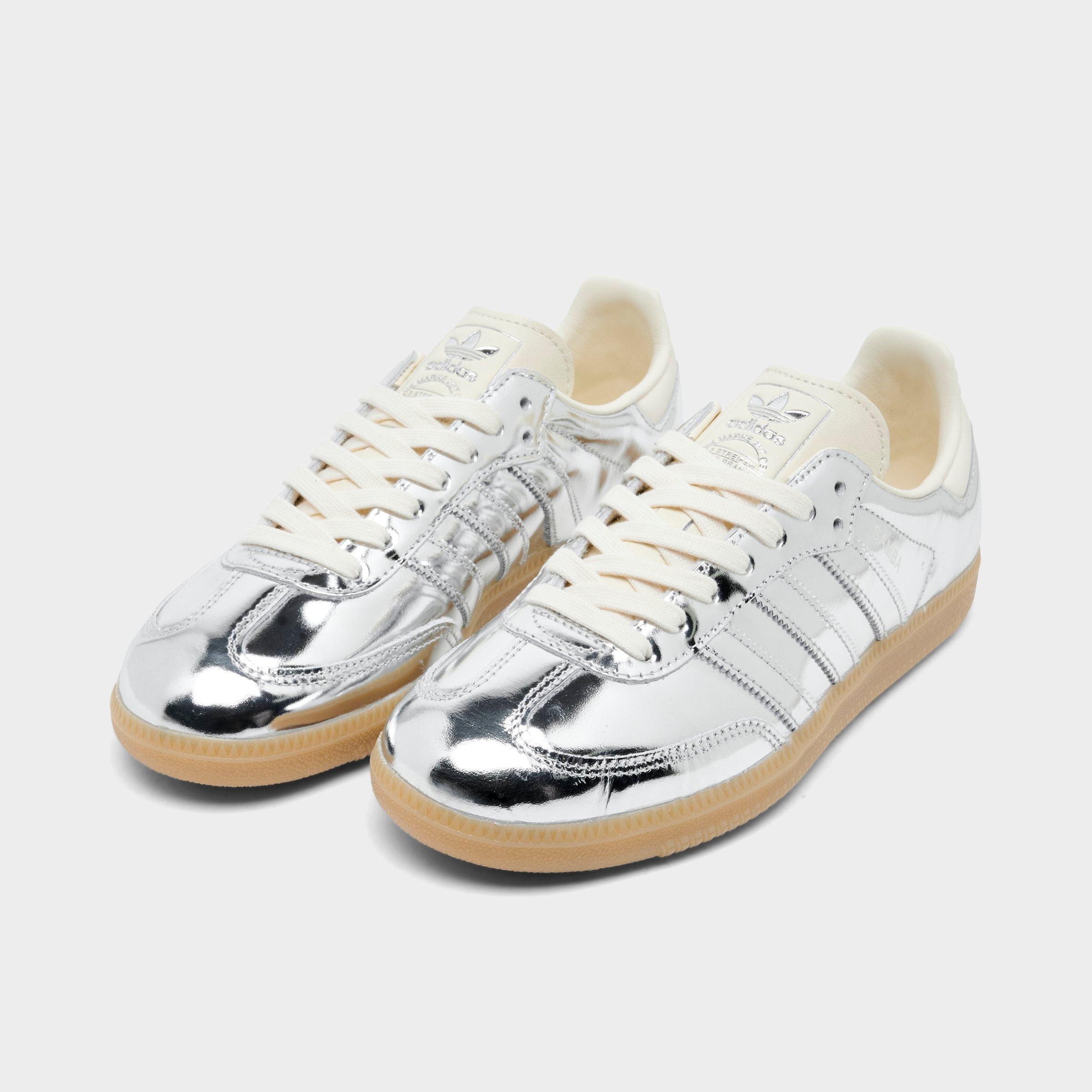 Women's adidas Originals Samba OG Casual Shoes - Part 5 - Silver Metallic/Silver Metallic/Gum - Both shoes facing left
