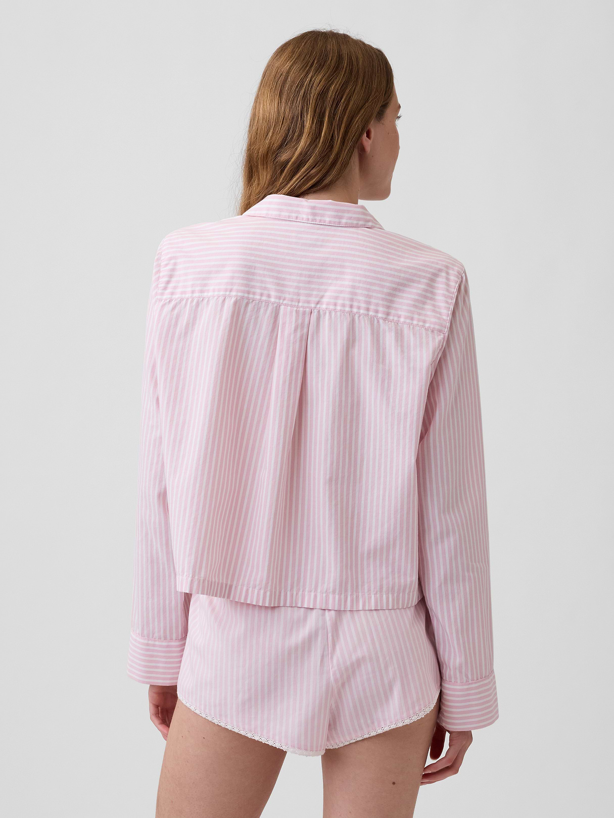 Poplin Oversized Crop PJ Shirt - Pink stripe