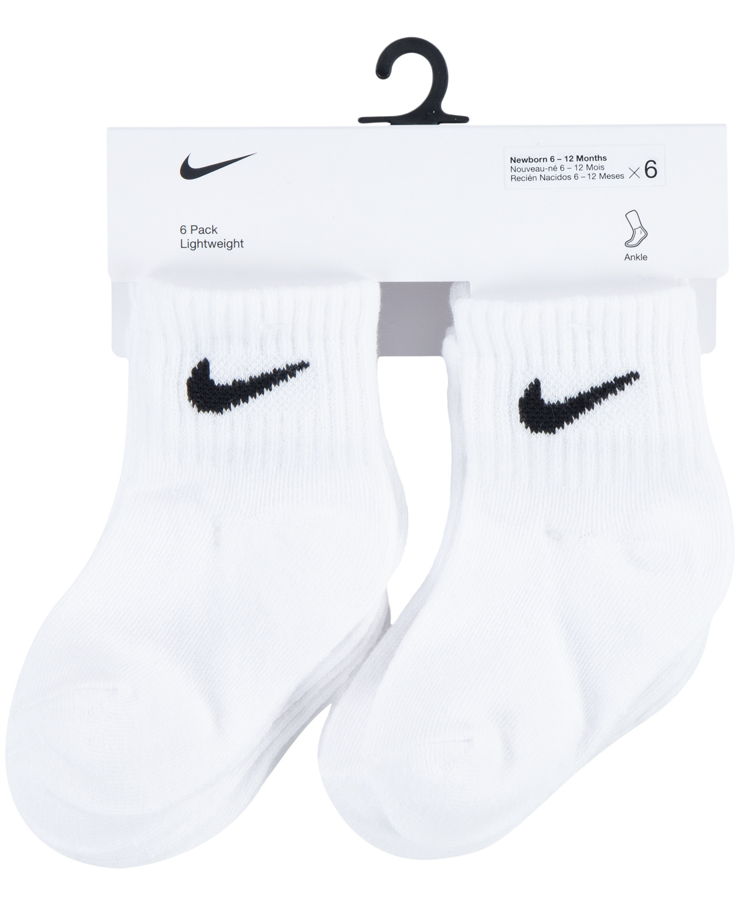 Nike Baby and Toddler Boys' and Baby Girls' Swoosh Ankle Socks, 6-Pack - White