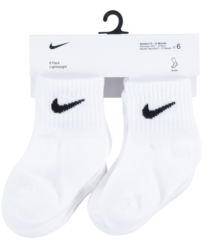 Nike Baby and Toddler Boys' and Baby Girls' Swoosh Ankle Socks, 6-Pack - White