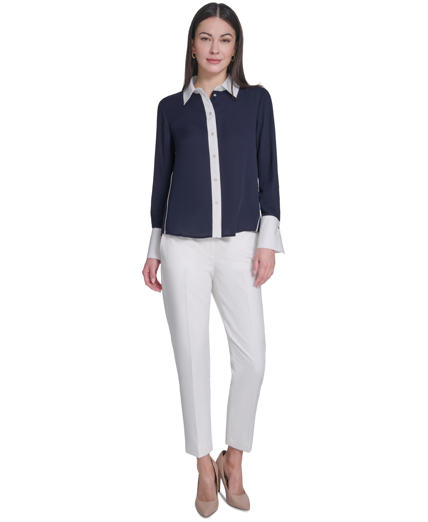 Tommy Hilfiger Women's Slim-Fit Button-Up Top - Midnight/Ivory