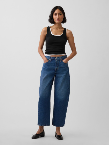 High Rise Crop Barrel Jeans - Dark wash indigo