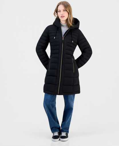 Tommy Hilfiger Women's Puffer Packable Hooded Coat - BLACK
