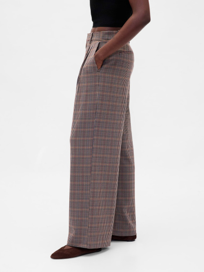 365 High Rise Pleated Trousers - Tonal brown plaid