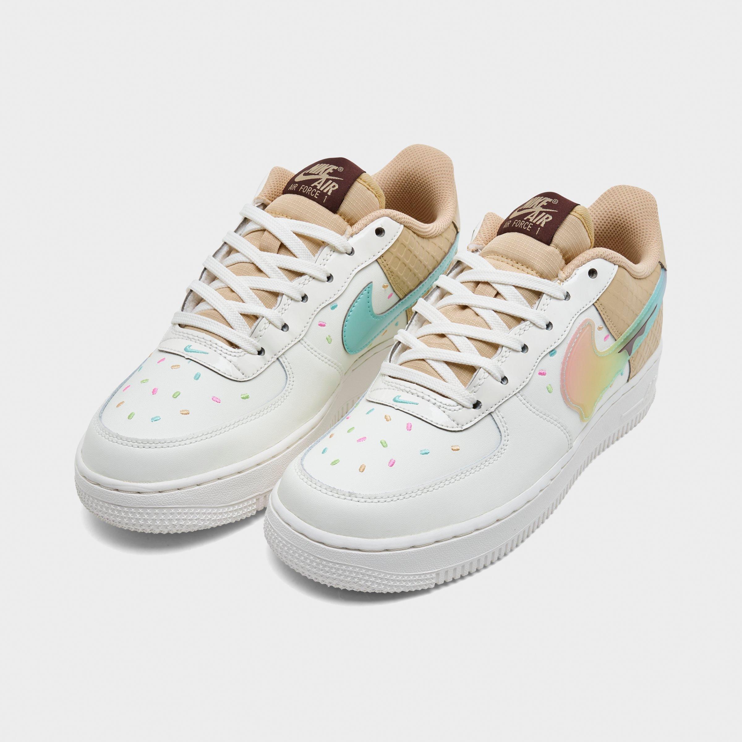 Big Kids' Nithtke Air Force 1 Low Casual Shoes - Sail/Multicolor/Sesame/Lemon Venom/Bleached Turquoise/Chile Red - Both shoes facing left