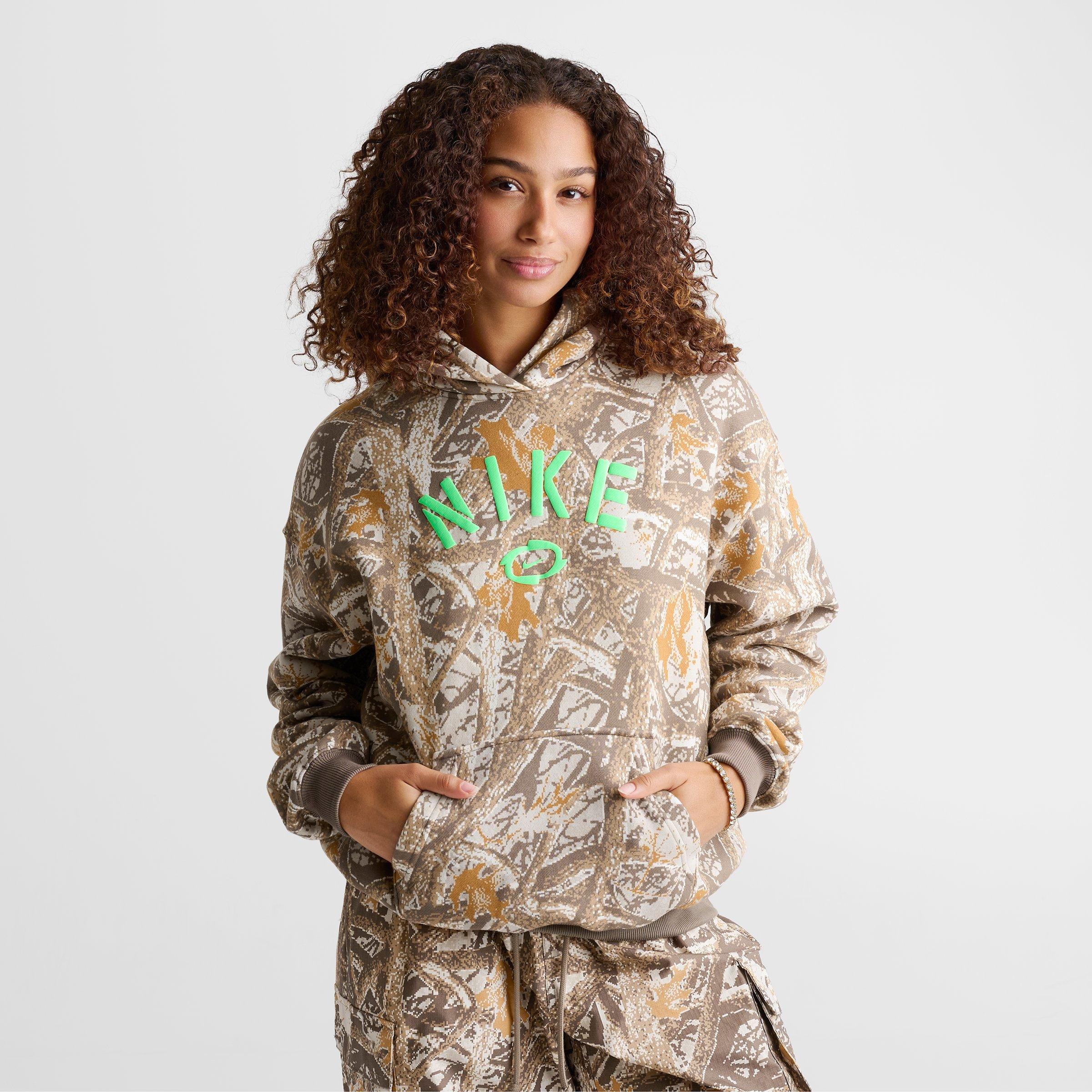 Women's Nithtke Studio Fleece Medium-Weight Camo Oversized Pullover Hoodie - Cream II/Illusion Green