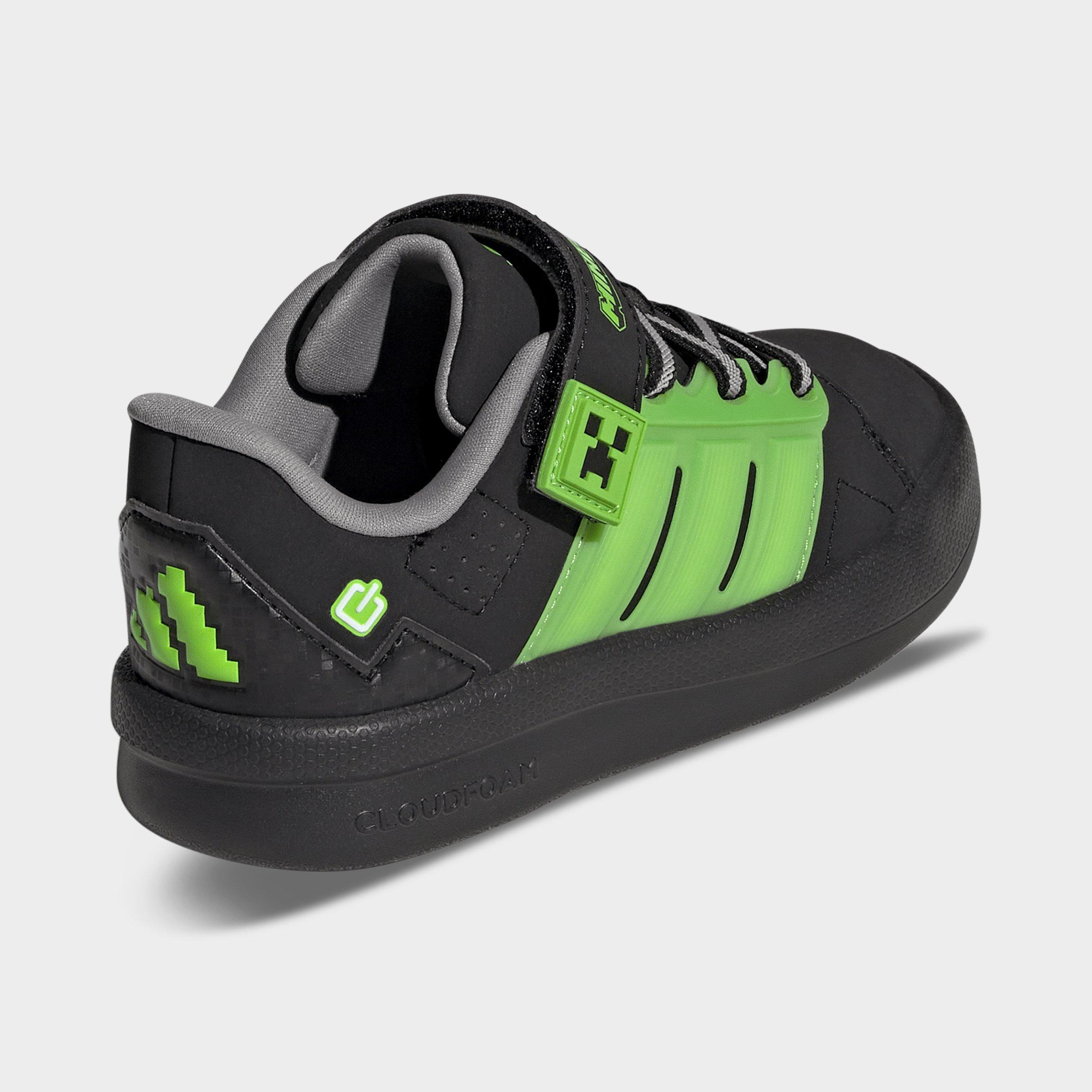 Little Kids' adidas x Minecraft Lightorama Court Stretch Lace Hook-And-Loop Casual Shoes - Core Black/Cloud White/Charcoal Solid Grey - Back view
