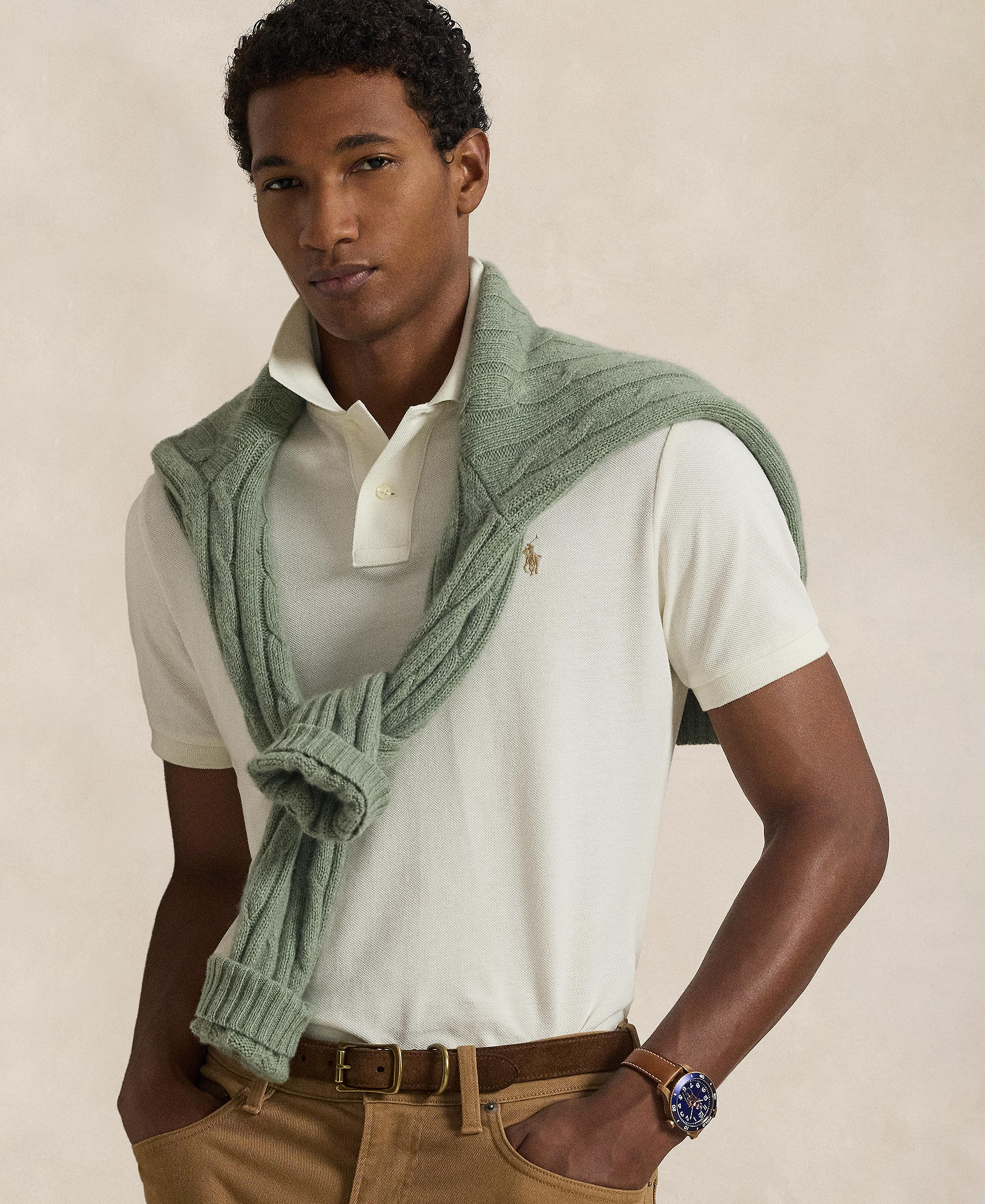 Polo Ralph Lauren Men's Cotton Custom Slim Fit Mesh Polo Shirt - Parchment Cream