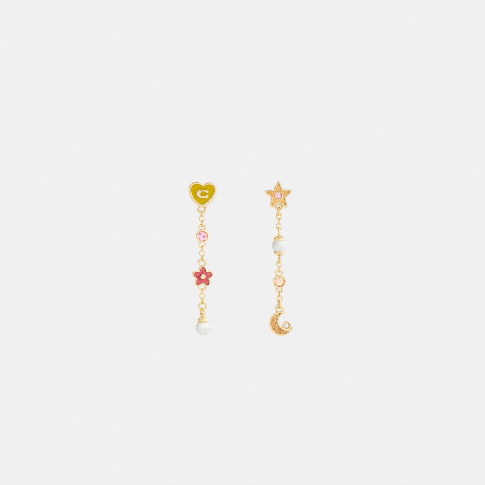 Celestial Stars And Hearts Linear Earrings - Gold/Multi - view 3