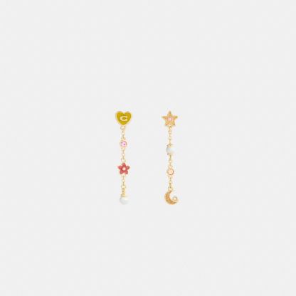 Celestial Stars And Hearts Linear Earrings - Gold/Multi - view 3