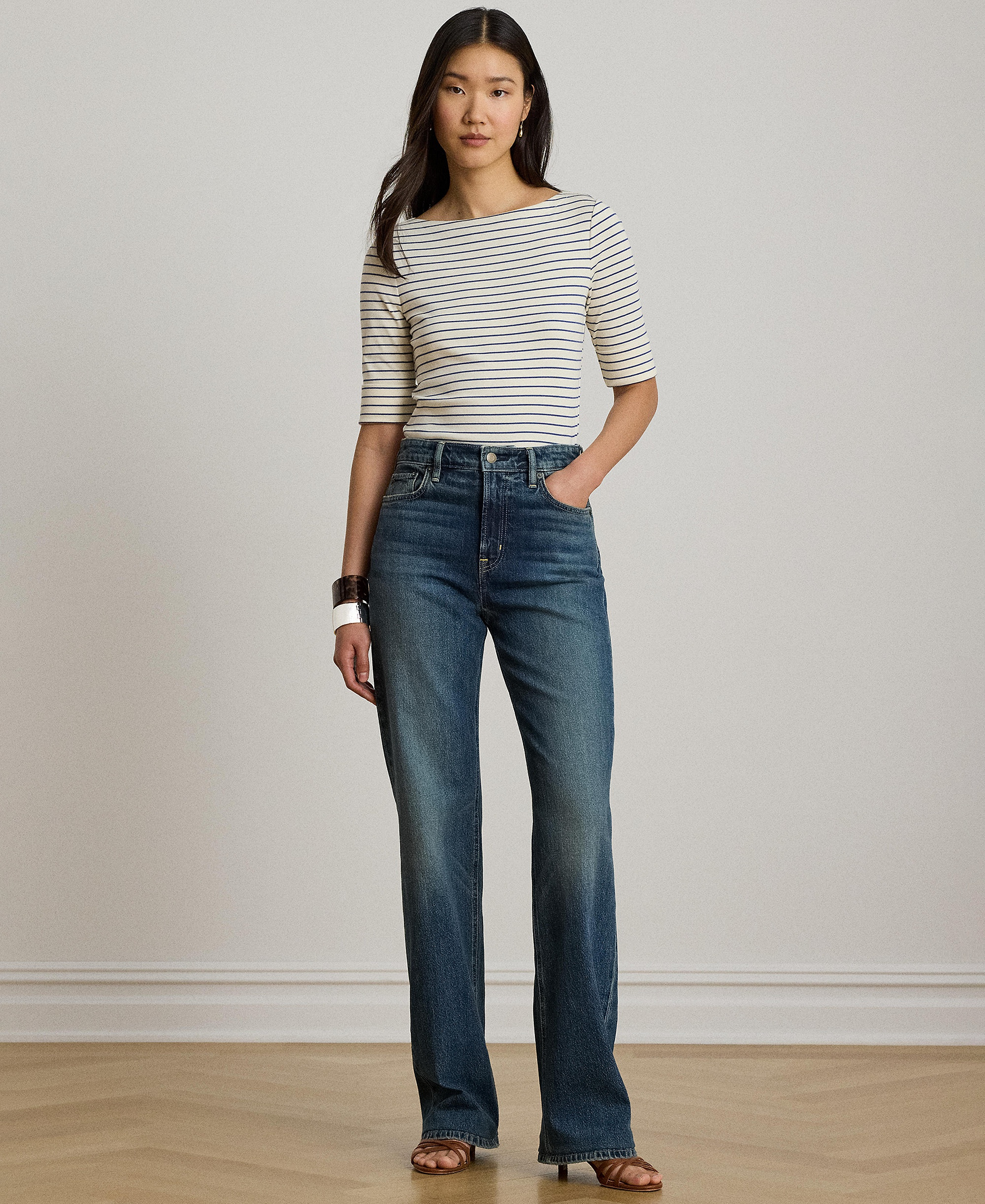 Lauren Ralph Lauren Women's Striped Boat Neck Top - Mas Cream/Inky Blue