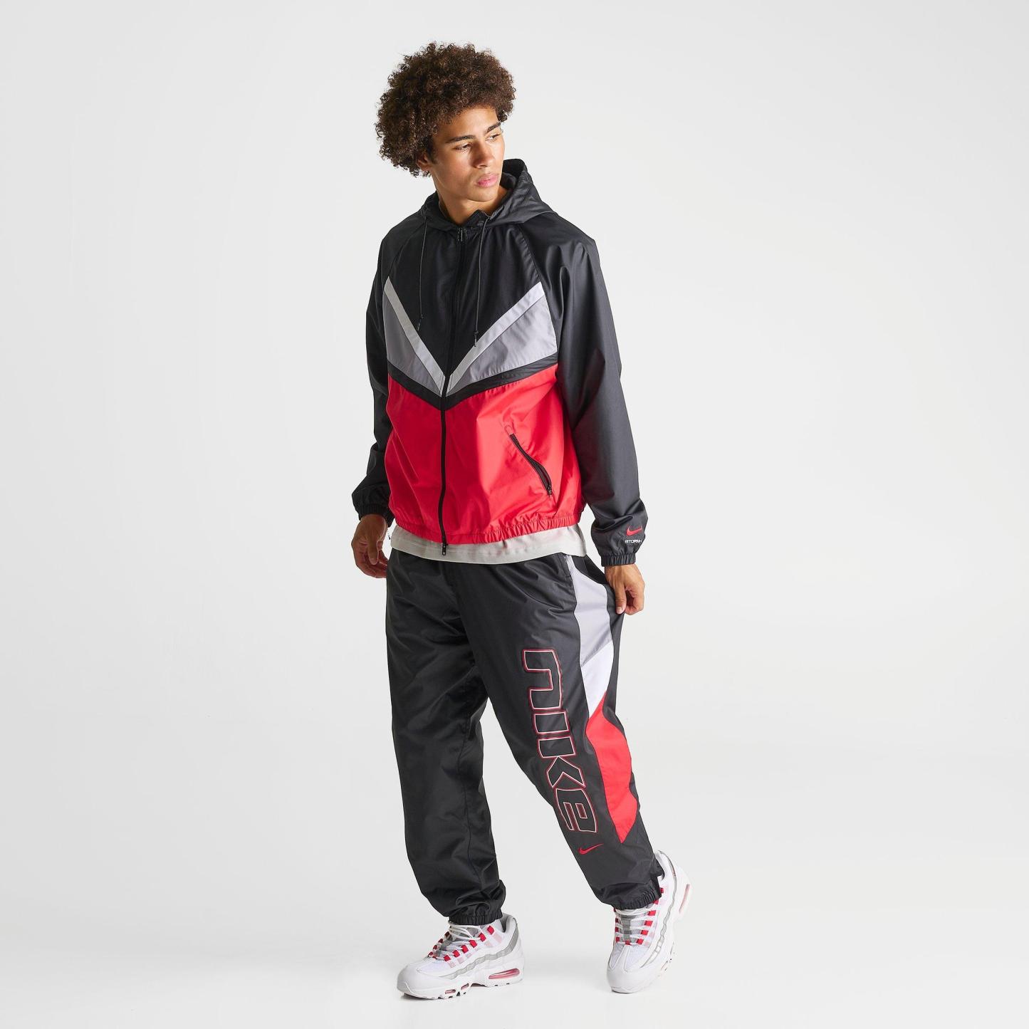Men's Nithtke Sportswear Windrunner Lined Track Pants - Black/University Red/Cement Grey