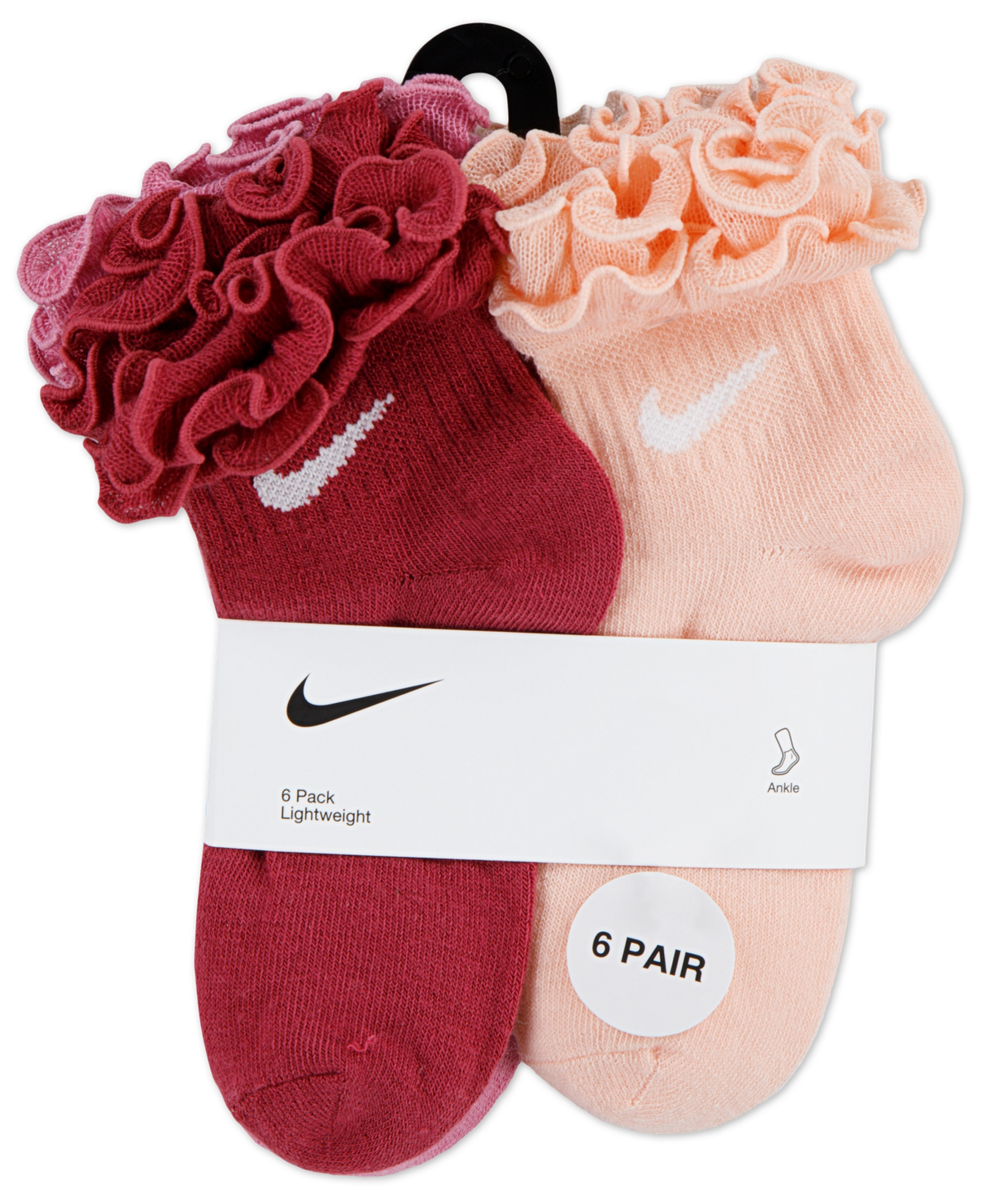 Nike Girls' 4-7 Ruffle Detail Ankle Socks, 6-Pack - Red/Pink/White/Beige