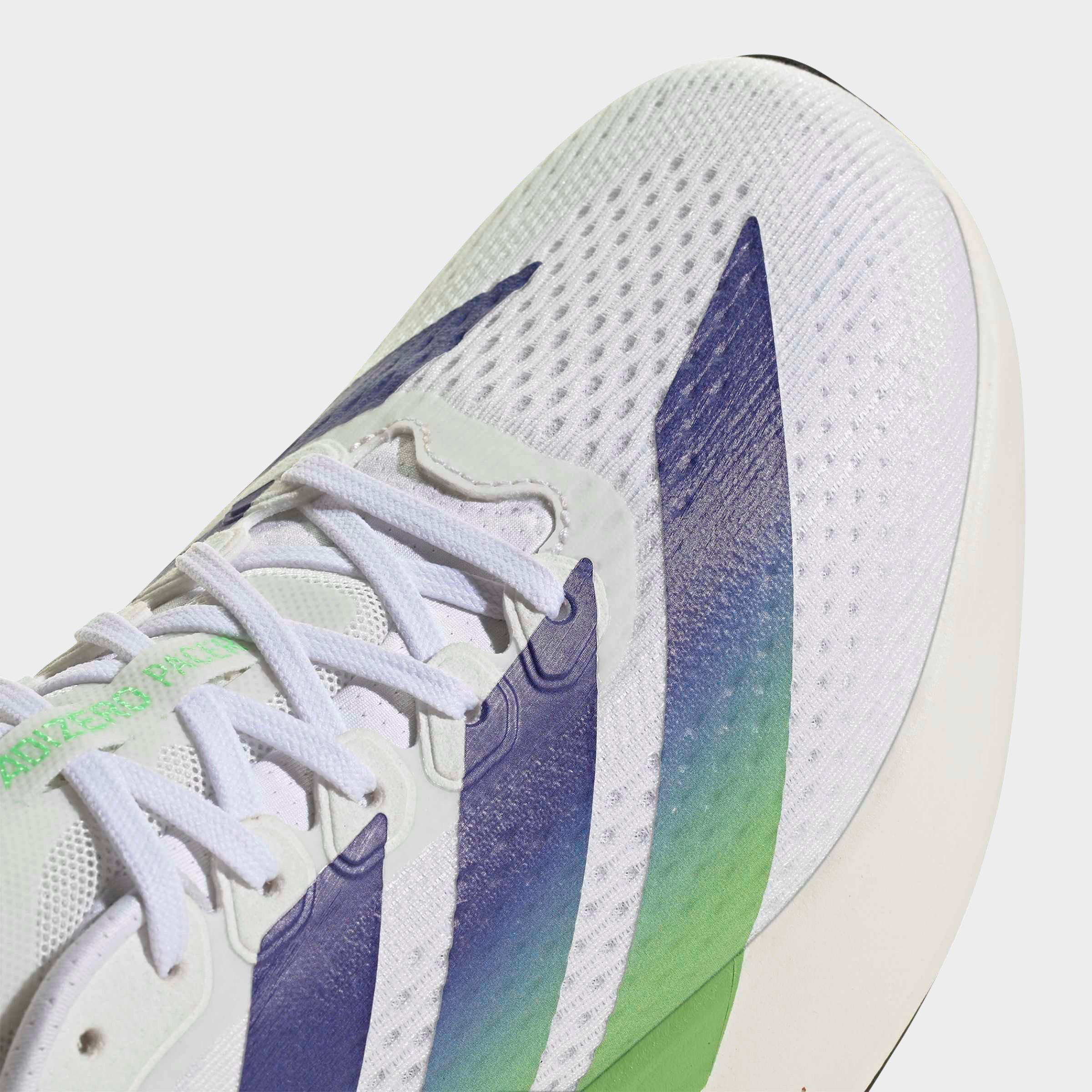 Men's adidas Adizero Pacer Running Shoes - Cloud White/Beam Green/Night Flash - Detail shot