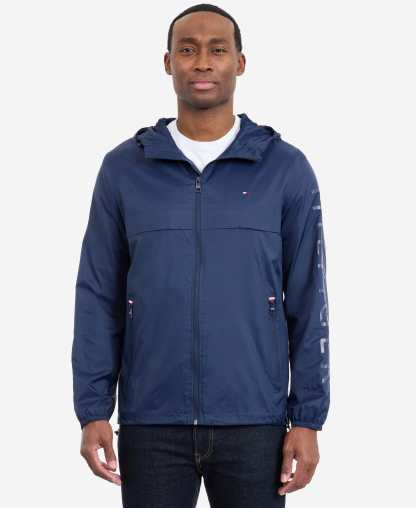 Tommy Hilfiger Men's Hooded Windbreaker Jacket - Navy