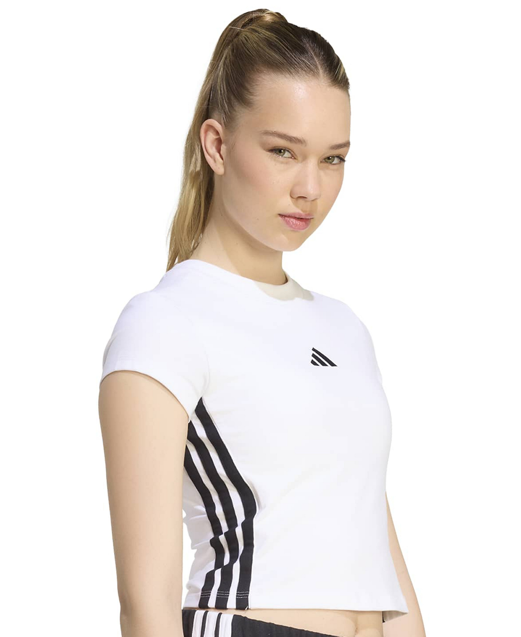 adidas Women's Essentials 3-Stripes Padded Slim Baby Cotton-Blend T-Shirt - White/black