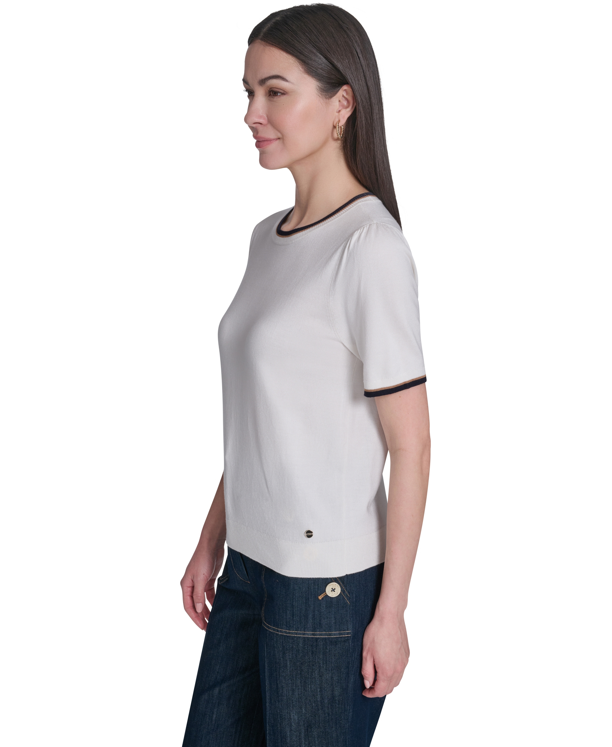 Tommy Hilfiger Women's Short-Sleeve Crewneck Sweater - Ivory Multi