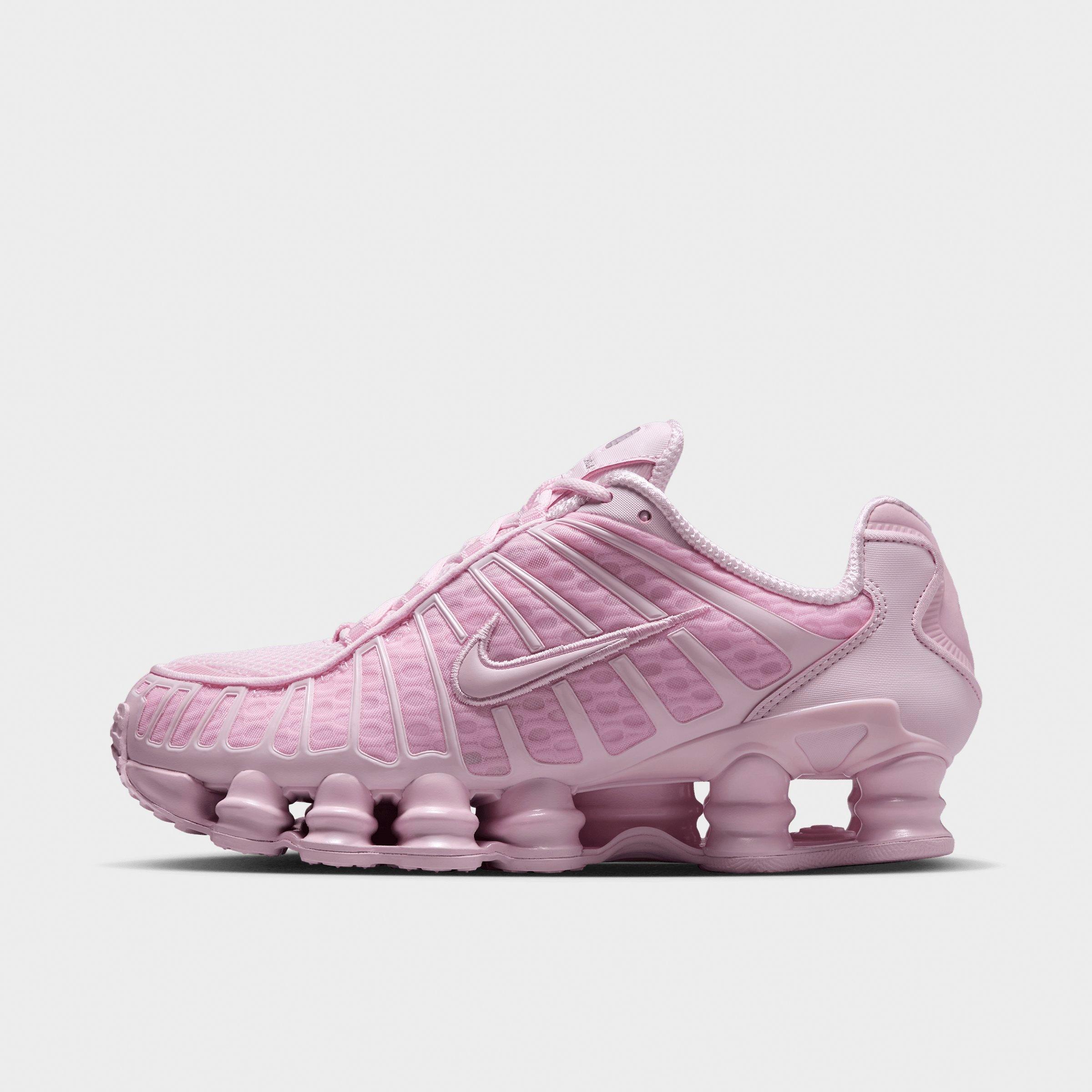 Women's Nithtke Shox TL Casual Shoes - Pink Foam/Metallic Silver/Pink Foam - Left shoe facing left. Outside of the shoe.