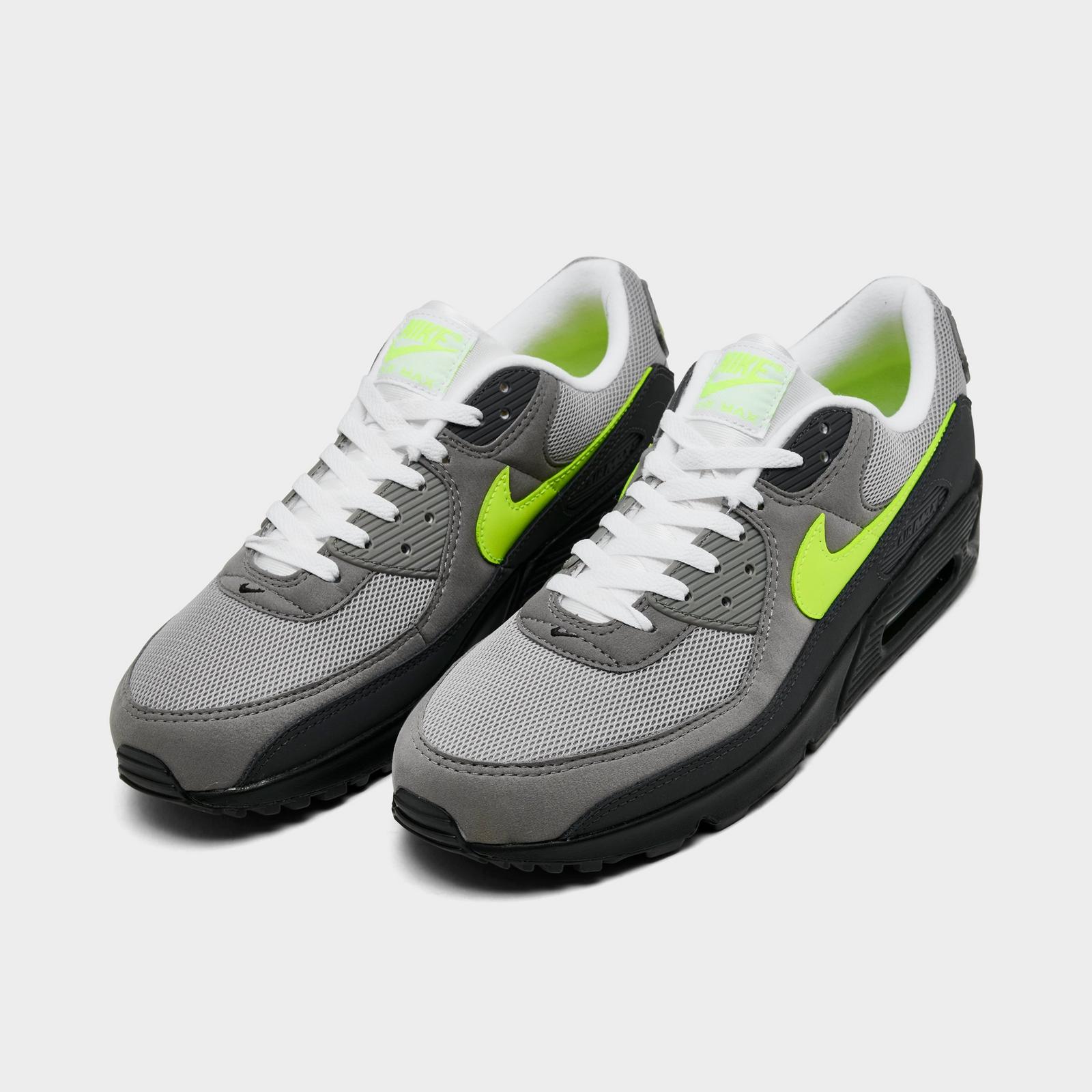 Men's Nike Air Max 90 Casual Shoes - Black/Neon Yellow/Anthracite/Light Charcoal/Pearl Grey/White