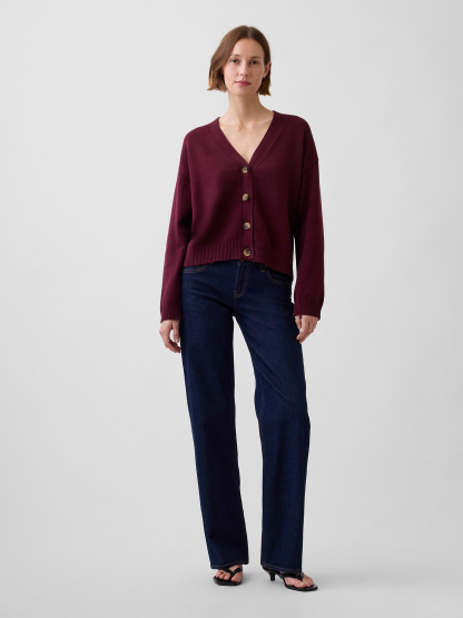 100% Cotton Oversized Cardigan Sweater - Noir red