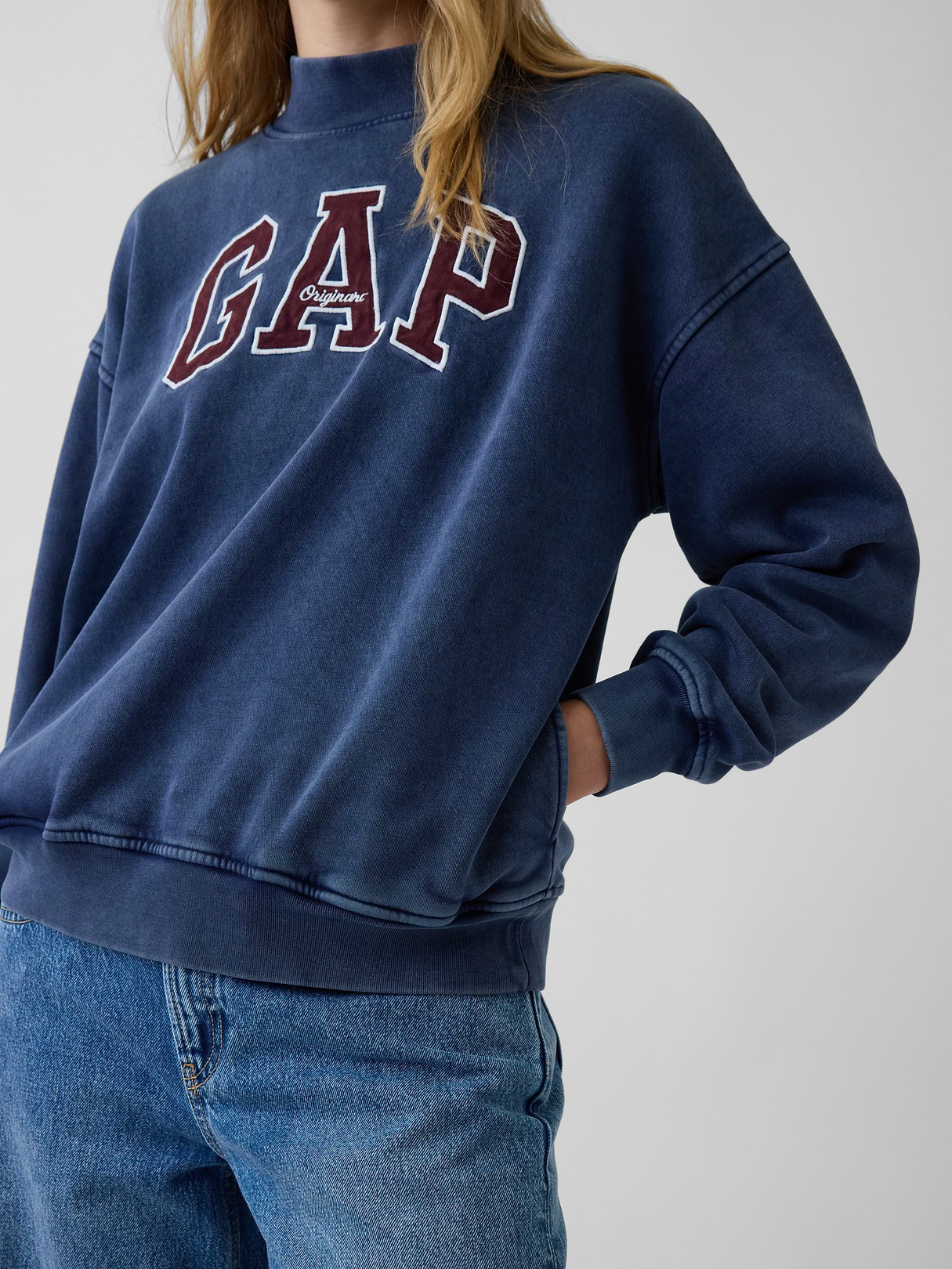 VintageSoft Oversized Mockneck Logo Sweatshirt - Navy blue
