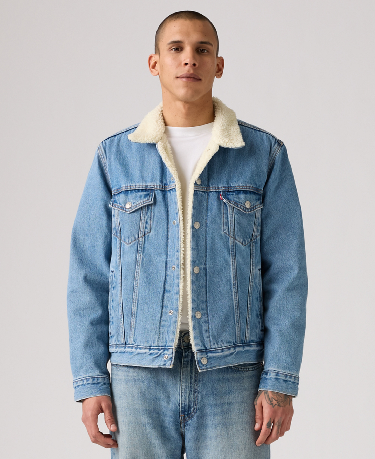 Levi's Men's Regular Fit Sherpa Denim Trucker Jacket - Lite Stonewash
