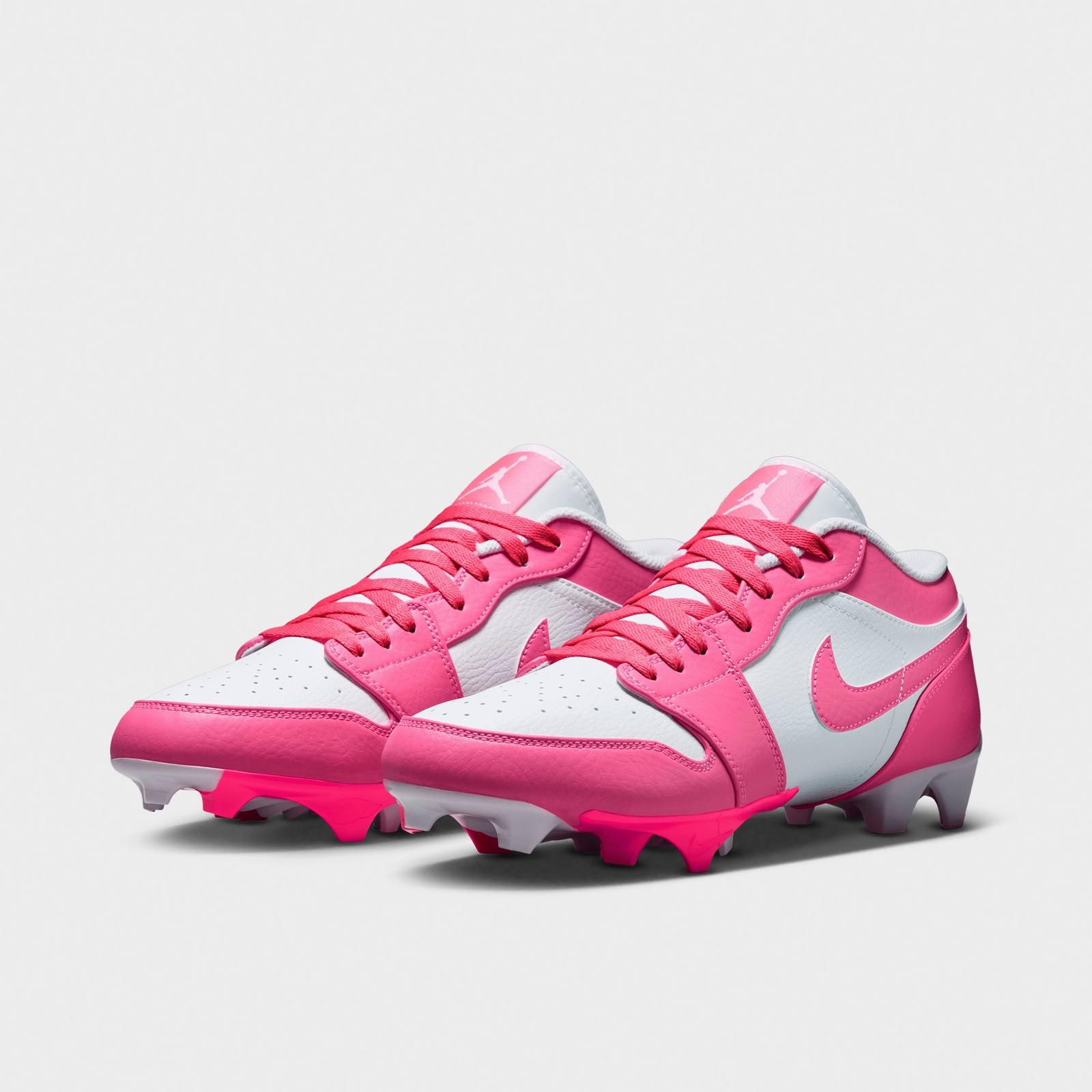 Men's Jordan 1 Low TD Football Cleats - Digital Pink/White - view 2