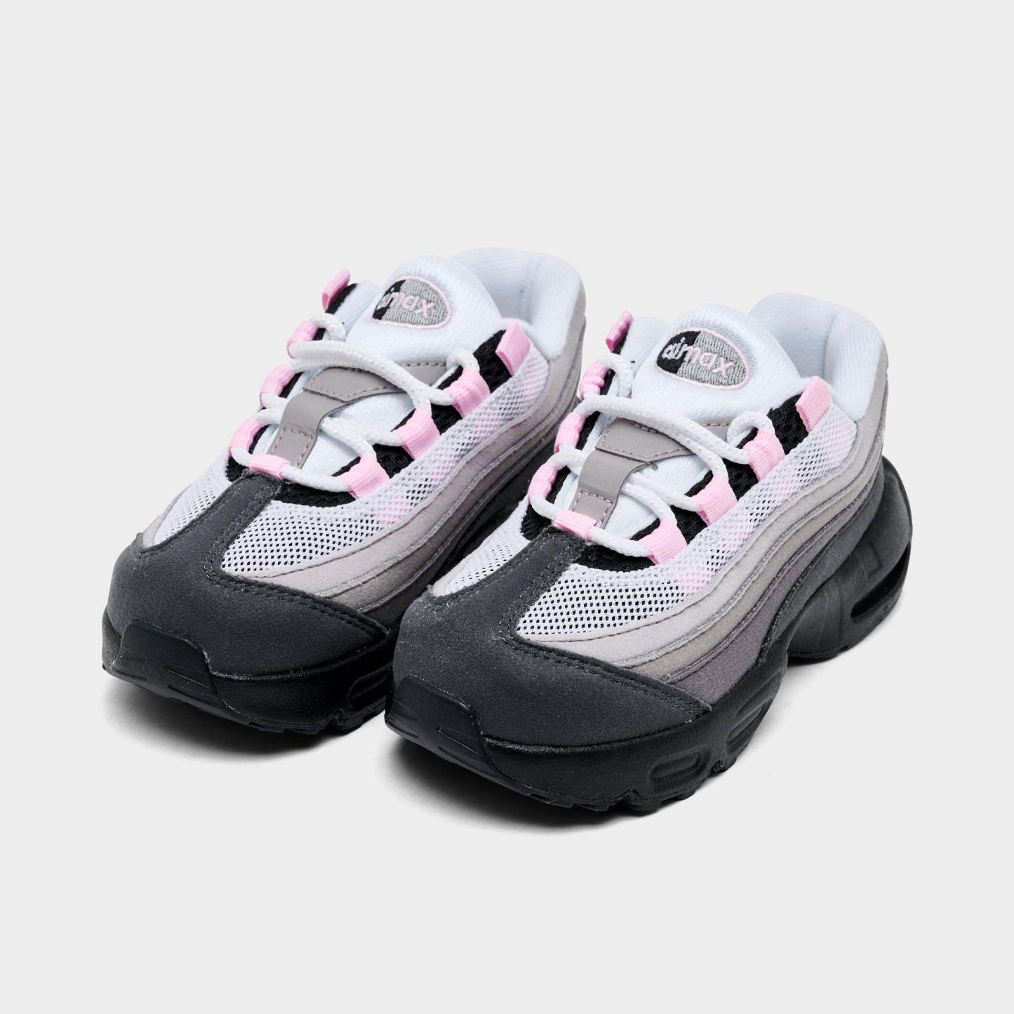 Kids' Toddler Nithtke Air Max 95 Casual Shoes - Black/Pink Foam/White/Medium Grey - Both shoes facing left