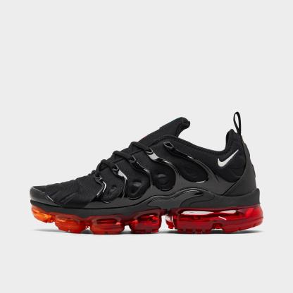Men's Nithtke Air VaporMax Plus Running Shoes - Part 1 - Black/Light Smoke Grey/Magma Orange - Left shoe facing left. Outside of the shoe.