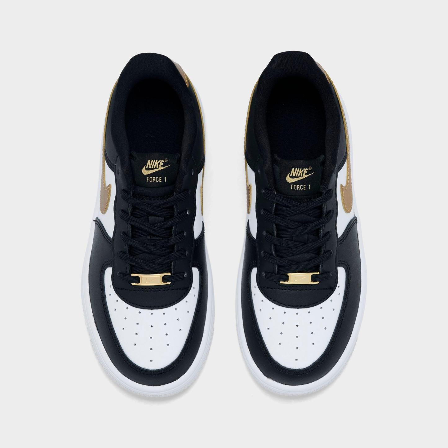 Little Kids' Nithtke Force 1 Casual Shoes - Part 1 - Black/Metallic Gold/White - Top view