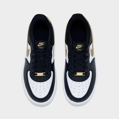 Little Kids' Nithtke Force 1 Casual Shoes - Part 1 - Black/Metallic Gold/White - Top view