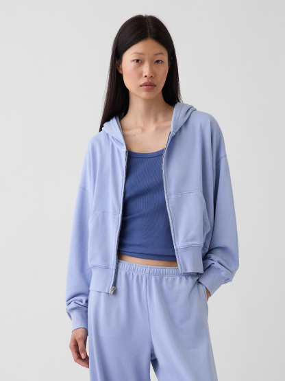 VintageSoft Terry Oversized Wedge Zip Hoodie - Light blue