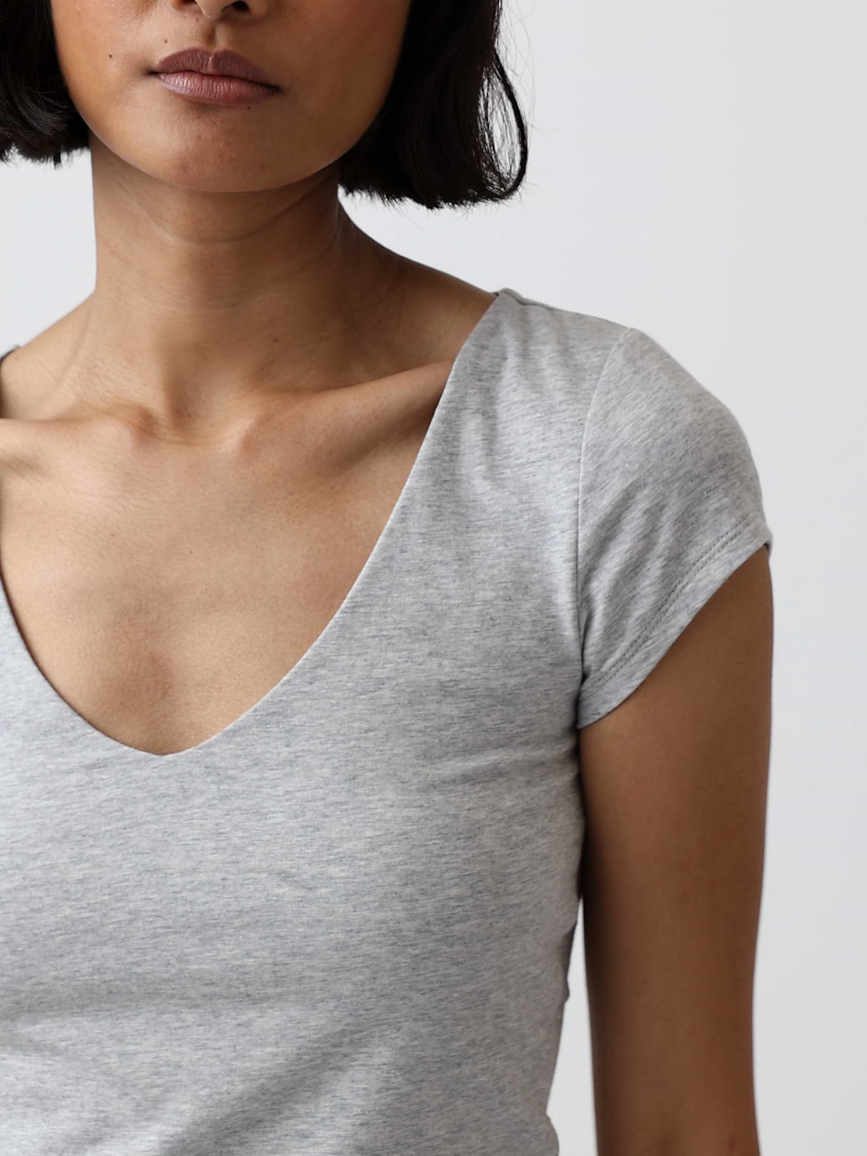 CloseKnit Jersey V-Neck T-Shirt - Light heather grey