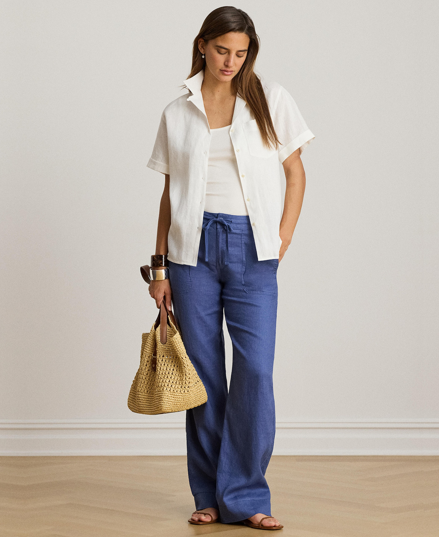 Lauren Ralph Lauren Women's Linen Short-Sleeve Camp Shirt - White